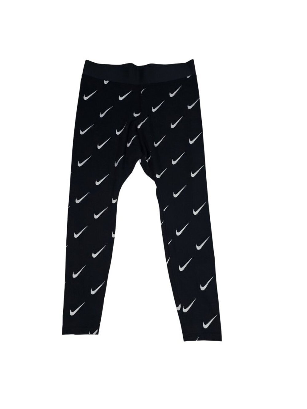 Nike Womens Black Leggings XL Metallic Silver Swoosh Allover Print